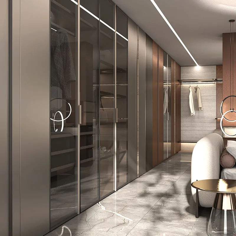 Modern built-in wardrobe with sliding doors and storage solutions