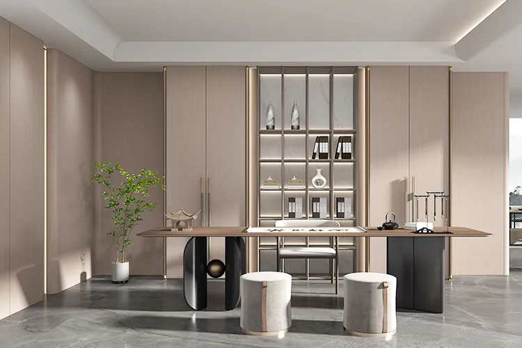 Modern home office with custom OPPEIN wardrobe – elegant and space-saving design